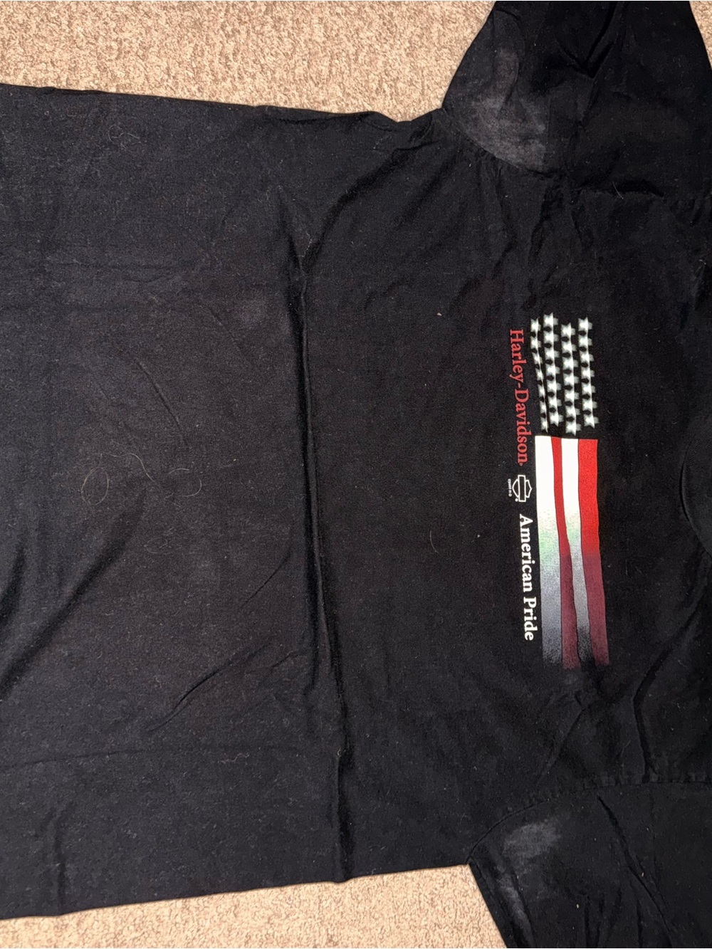 Harley-Davidson Black Tee with Red, White and Blue Flag Stripe